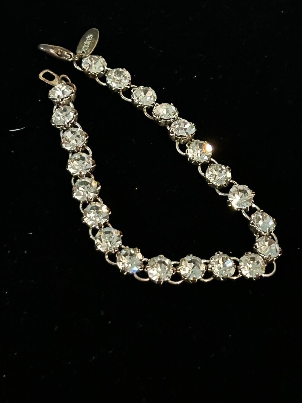 Vintage Claire's 7" Silver Tone Rhinestone Tennis Bracelet Prong Set Crystals